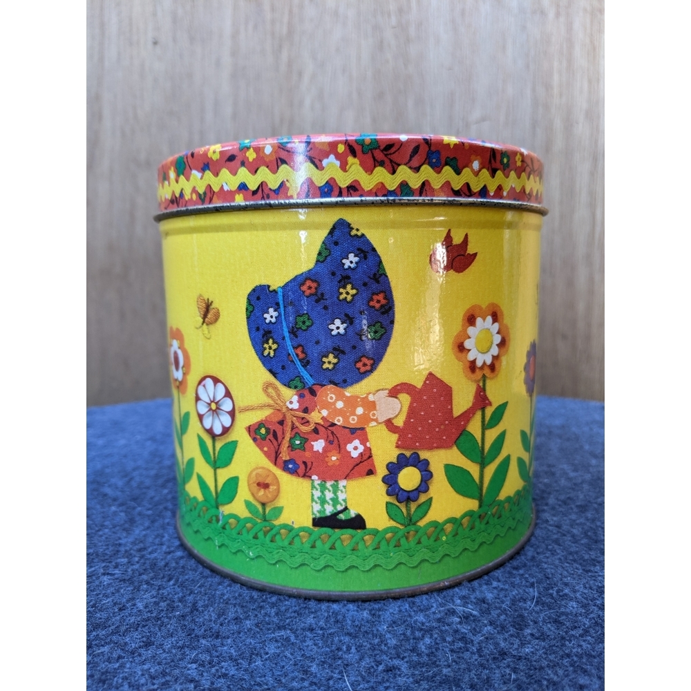 Vintage Hallmark yellow floral bonnet tin storage